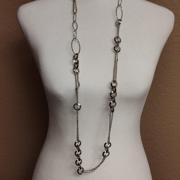 44" silver-tone, round/oval chain necklace, adjustable - Picture 2 of 4